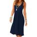 Avamo Womens Empire Waist Midi Dress Square Neckline Holiday Party Dress Ladies Plain Color Summer Boho Sundress Tunic Dresses Dark Blue XL