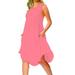 UKAP Women Summer Casual Dress Soft Loose Comfy Midi Dress Sleeveless Home Holiday Club Ruched Sundress With Pockets