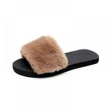 Women's Plush Faux Fur Fuzzy Slide on Open Toe Slipper with Memory Foam Open Toe Slippers with Arch Support Anti Skid Ladies Slip On Fur Slide Slippers House Shoes Mules Indoor Outdoor