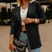 Office Lady Blazer Work Long Sleeve Elegant Fake Pocket Black Loose Jackets Women Business Solid Blazer Coats,Black, L