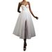 MISOWMNJOY Women Tulle Cocktail Party Gown Dress,Spaghetti Straps Neck Side Slit Dress