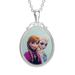 Disney Frozen Silver Plated Elsa and Anna Oval Pendant, 18"