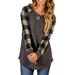 Plus Size Plaid T-Shirts For Lady Long Sleeve Check Blouse Top Vintage Baseball Tunic Blouse Round Neck Pullover Sweatshirt For Women