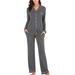 Women's V-neck Long Sleeve Trousers Pajamas Suit Gray 2XL Plus Size Women Clothes Suits