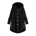 Women Plus Size Button Plush Tops Hooded Loose Cardigan Wool Coat Winter Jacket