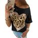 Julycc Womens Heart Print Short Sleeve Loose Tunic Tee Sequins Blouse Shirt