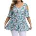 MAWCLOS Women Off Shoulder Tee Shirt Summer Beach Boho Floral Tunic Blouse T-shirt Lady Plus Size Casual Loose Short Sleeve Tops