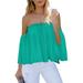 Womens Ladies Off Shoulder Tops Ruffle Blouse Sexy Casual Tees Plain Summer