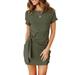 Loliuicca Women's Summer Short Sleeve Tank Crewneck Bodycon Ruched Tie Waist Mini Dress