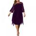 Pretty Comy Lace Stitching Three quarter Sleeves Irregular Hem Chiffon Dress