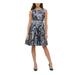 TOMMY HILFIGER Womens Navy Belted Zippered Printed Sleeveless Jewel Neck Above The Knee Fit + Flare Party Dress Size 4