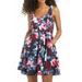 Junior A-Line Dress Pleated Floral V Neck Pockets 0