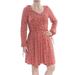 FREE PEOPLE Womens Red Pull Tie Floral Long Sleeve V Neck Knee Length Wrap Dress Dress Size: S