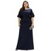 Ever-Pretty Women's A-line Short Hollow Sleeve Plus Size Formal Wedding Guest Dress 05442 Navy US22