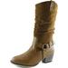 DailyShoes Women's Riding Booties Low Heel Buckle Mid Calf Knee-high Tall Ankle Boot Short Winter Warm Boots Slouch Strap Western-02 Style Cowboy Tan