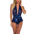 Women V-Neck Romper Jumpsuit Lingerie Halter Nightwear Lace One Piece Bodaysuit Floral Bowknot Rompers