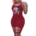 Lovaru Women Lips Printed Sleeveless Rompers Plus Size Overalls