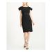 CALVIN KLEIN Womens Black Belted Ruffled Petal Sleeve Jewel Neck Below The Knee Sheath Wear To Work Dress Size 8