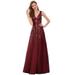 Ever-Pretty Women's Elegant Sequin A-line V-Neck Maxi Cocktail Dresses 00588 Burgundy US12