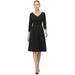 Ever-Pretty Womens Sexy V-neck Pleated Long Sleeve Midi A-line Work Dress Black 10024 Small