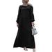 ZANZEA Women Puff Sleeve Crew Neck Pleated Solid Color Muslim Maxi Dress