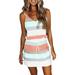 GuliriFei Women Summer V Neck Swing Dress Sleeveless Striped Spaghetti Strap Dress with Pockets