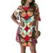 Women Printed Mini Dress Holiday Cold Shoulder Cocktail Party Sundress Plus Size