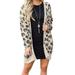 Women Autumn Winter Casual Sexy Leopard Print Slim Pocket Jacket Long Sleeve Loose Cardigan Warm Long Coat