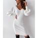 Women's Lace Puff Long Sleeve Sweater Dresses Jumper Office Ladies Elegant Casual Solid Pullover Hollow Out Backless Dress