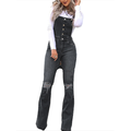 SySea Slim Fit Women Blue Denim Pants Knee Holes Denim Bibs Long Buttons Rompers Long Jeans