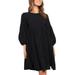 Women's Casual Long Sleeve Loose Swing Shift Dress Crew Neck Solid Pleated Babydoll Tunic Top Dress