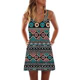 DYMADE Womens Boho Sleeveless Strappy Sundress Summer Mini Dress