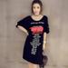 4XL-M Women's Summer Casual T-shirt Dress Print Off Shoulder Hollow Out Loose T-shirt For Female