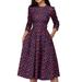 Kiapeise Women Spring Dress Floral Print Long Sleeve High Waist Dresses Vintage Round Collar A-line Dress Vestidos Ladies Midi Dress