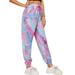 Sexy Dance Women Casual Tie Dye Pants Drawstring Waist Silky Jogger High Waist Active Pants Trousers