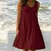 KZKR Summer Mini Dresses for Women Stitching Sleeveless Beach Dress Knee-Length Sundress