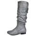 Women PU/Suede Wide Calf Knee High Boots Slouch Flat Heel Booties Shoes BLVD-W WIDE/CALF/GREY/PU Size 6