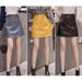 ZDMATHE Women Skirts Above Knee Mini Women's Elastic Waist PU Faux Leather Skirt Jupe Femme Autumn Winter Mini Skirts