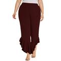 Women's Frill Ruffles Plus Size Casual High Waisted Elastic Plain Loose Pants