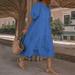 HAWEE Women's Summer Casual Boho Dress Solid Color Ruffle Short Sleeve High Waist Midi Plus Size Beach Dresses(S-5XL)
