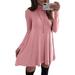 Women's Ladies Turtleneck Long Sleeve Swing Solid Slim Casual Mini Dress