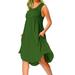 Sexy Dance Women Casual Sleeveless Tunic Dress Crew Neck Pleated Sundress with Pockets Summer Basic Loose Solid Color Midi Dress