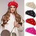 Windfall Beret Hat Pearl French Style Beanie Cap Solid Color Winter Hat for Women and Girls Casual Use