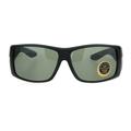 Mens Thick Temple Glass Lens Rectangular Warp Black Cholo Sunglasses Matte Black Green