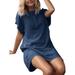 Women's Loose-Fit Casual Plain Short-Sleeved Cotton and Linen Dress