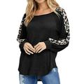 Women's Waffle Knit Tops Leopard Print Tunic Casual Raglan Long Sleeve Sweater