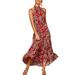 Women Summer Sleeveless Floral Long Dress with Belt Sexy Halter Neck Swing Dresses Casual Bohemian Beach Holiday Party Dress