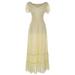 Anna-Kaci Antique Beige Large Size Smocked Waist Summer Maxi Dress Cap Sleeve...