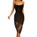 New Women's Sexy Bodycon Midi Dress Elegant Lace Spaghetti Strap Party Dress Solid Color Dress Sling Dress