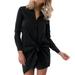 Jocestyle Front Bow long Sleeve Casual Straight Office T-shirt Dress (Black) (S)